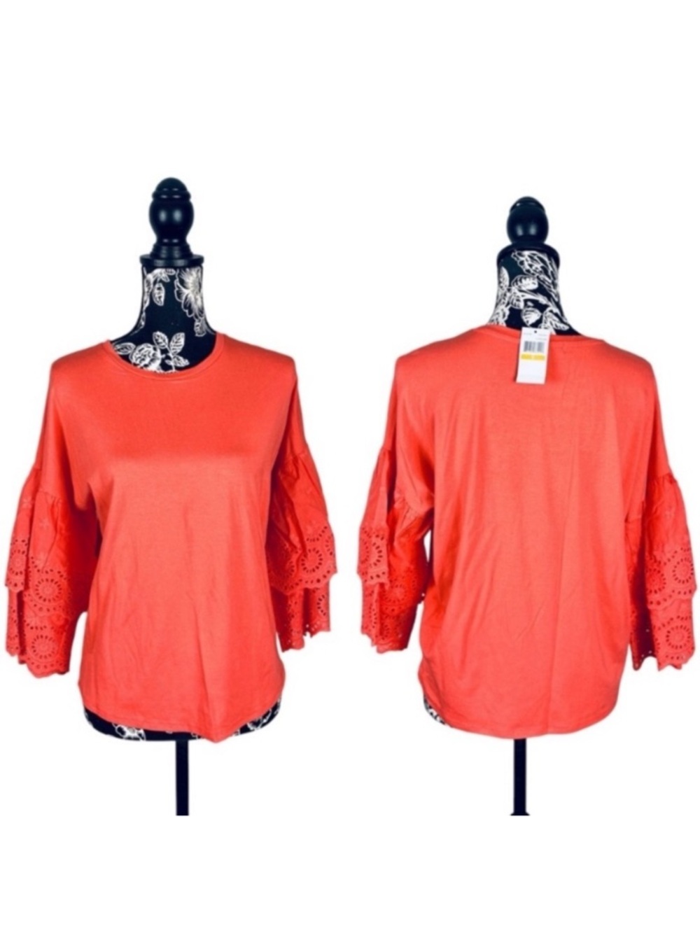 5 for $25 NWT Neiman Marcus coral bell sleeve eyelet cotton knit top size small